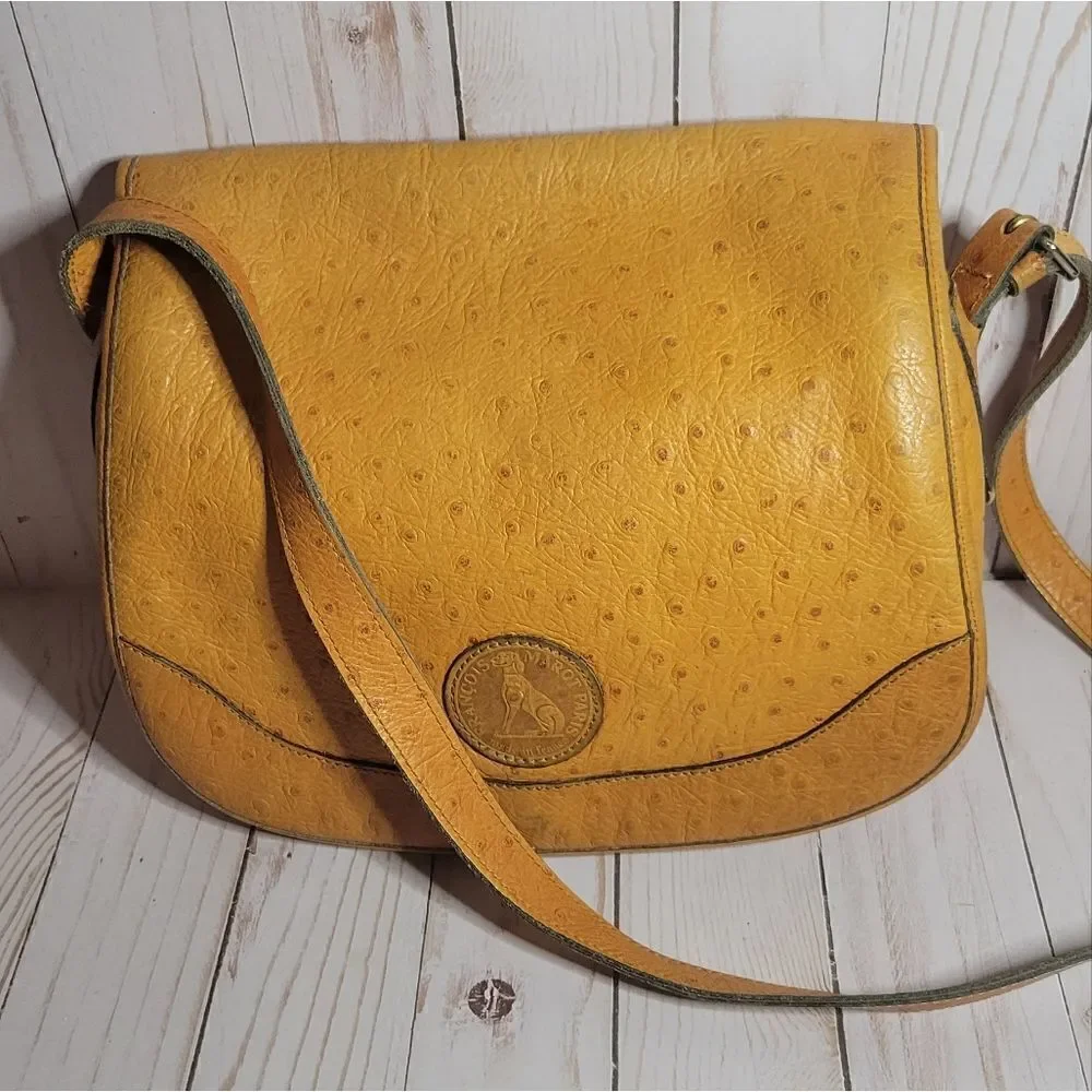 Francois Marot Paris Ostrich Leather Classic Flap Bag crossbody Vintage